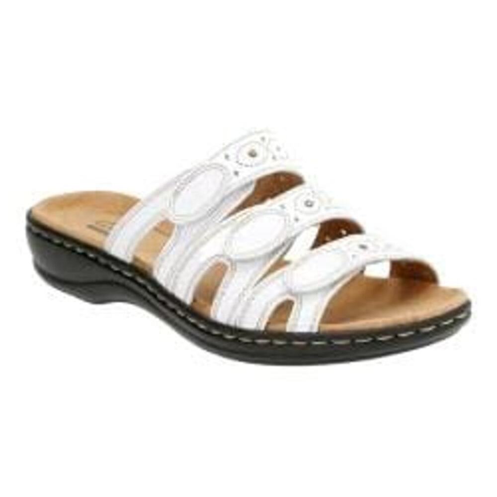 NWT Clarks Women's Leisa Cacti Slide Sandal, White Leather, 8.5 M US